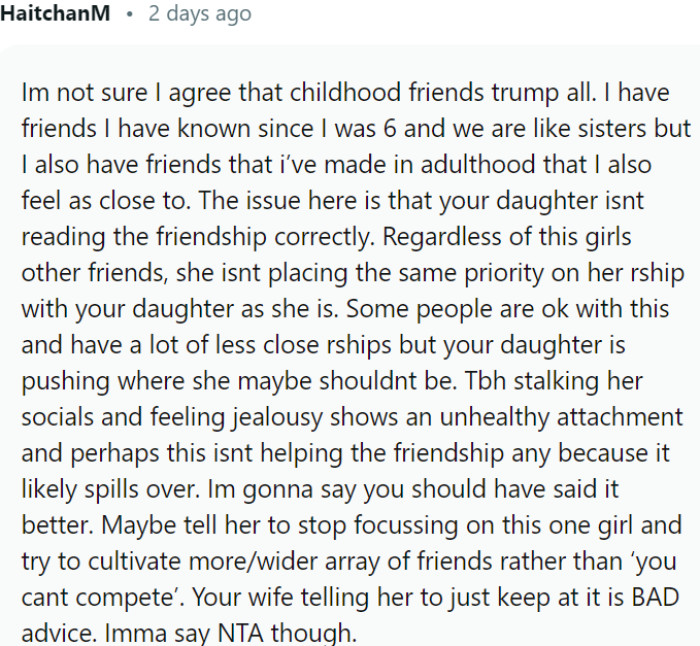 OP's wife's advice to persist in the friendship without addressing the underlying issues is misguided