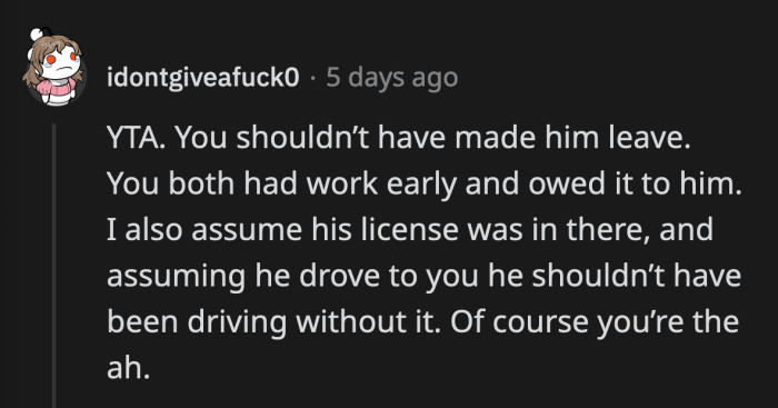 OP should have looked for another way when it became obvious his friend was not willing to compromise since the fault is really his