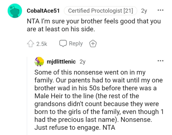 The OP being on the brother's side