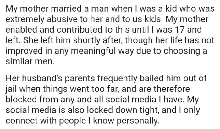 The OP says that her social media is locked down tight, and she only connects with people she knows personally