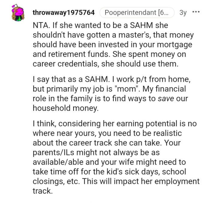 This Redditor's financial role in the family is to find ways to save the household's money.