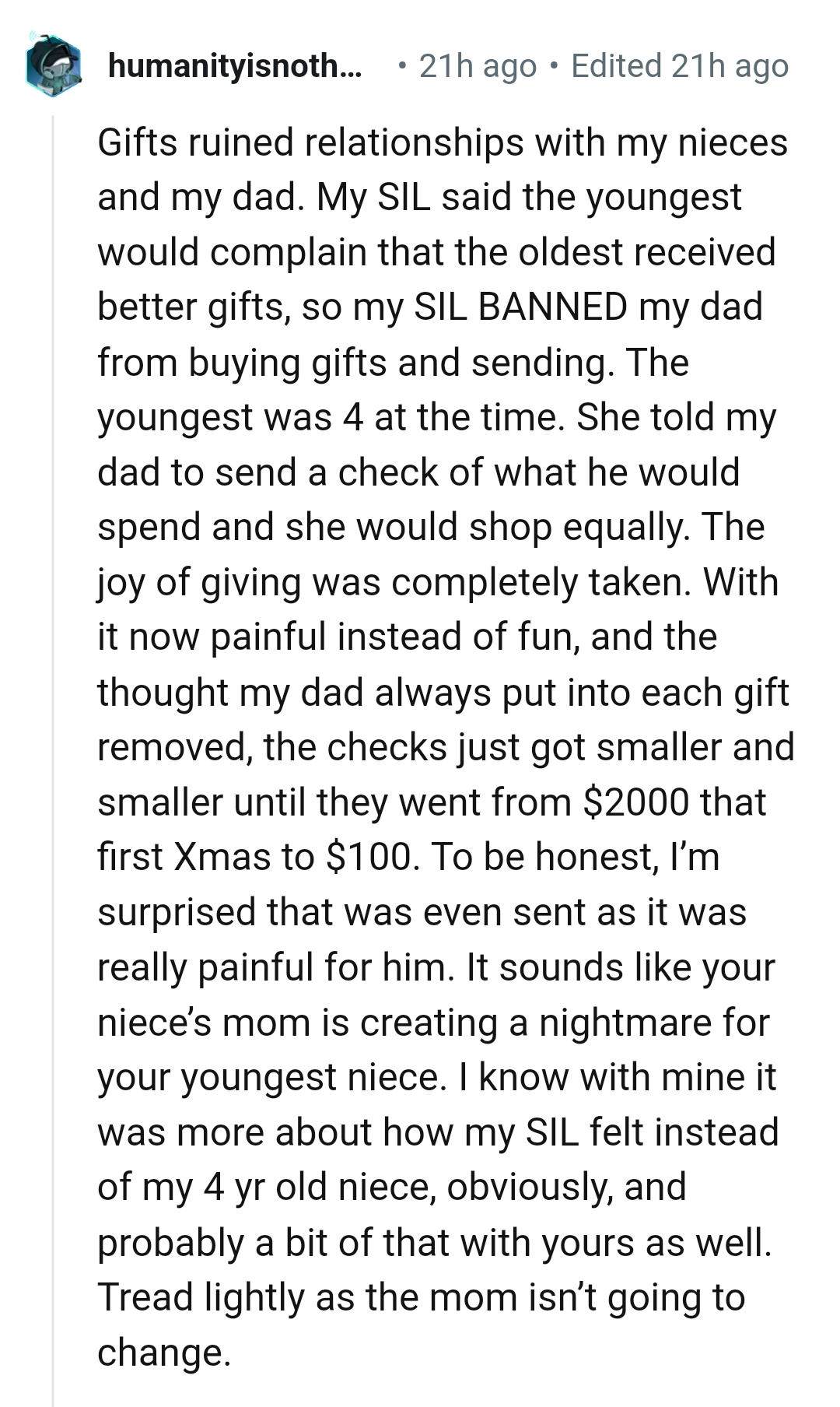 The joy of giving was completely taken