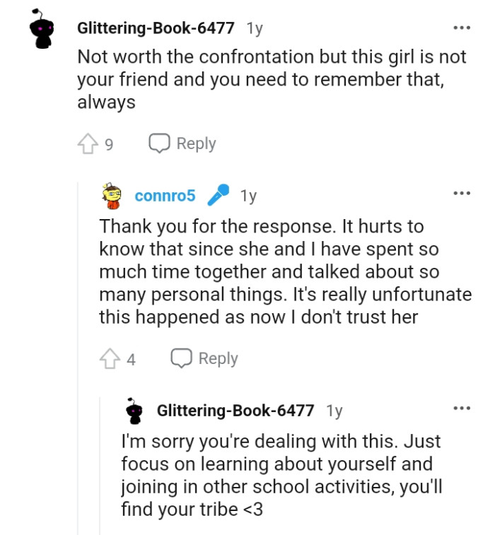 The OP needs to remember that that girl is not her friend