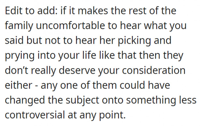 Also, if the family were glad to comment on OP's reply but not on MIL's behavior, then they probably don't deserve the consideration either