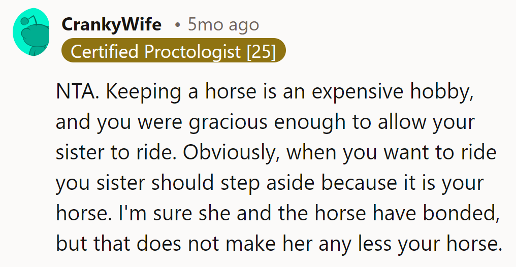 NTA. It's her horse, her rules. Sister should yield when she wants to ride. Ownership's crystal clear!