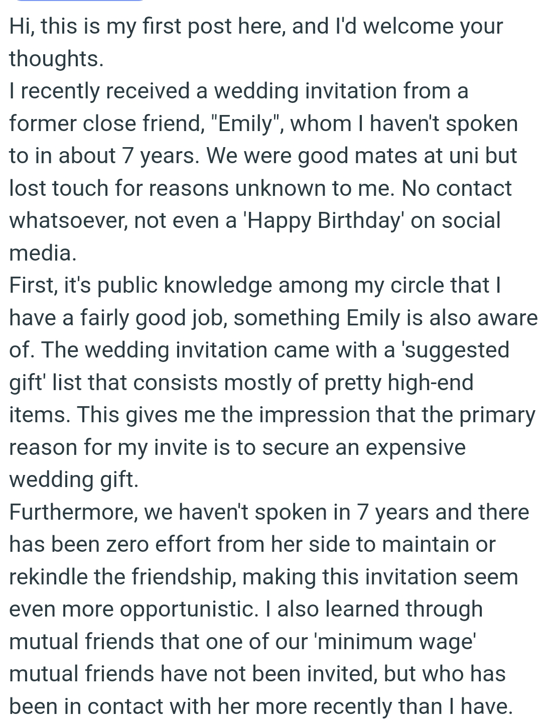 It's public knowledge among OP's circle that she has a fairly good job