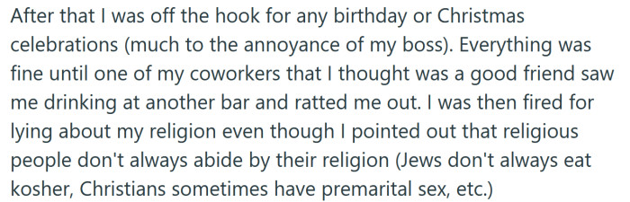 The Redditor ended up getting fired for lying about his religion.
