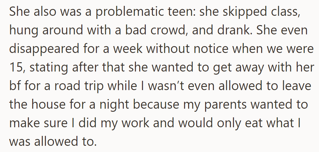 Eva rebelled as a teen, skipping class and disappearing for a week, contrasting with her siblings' strict upbringing.