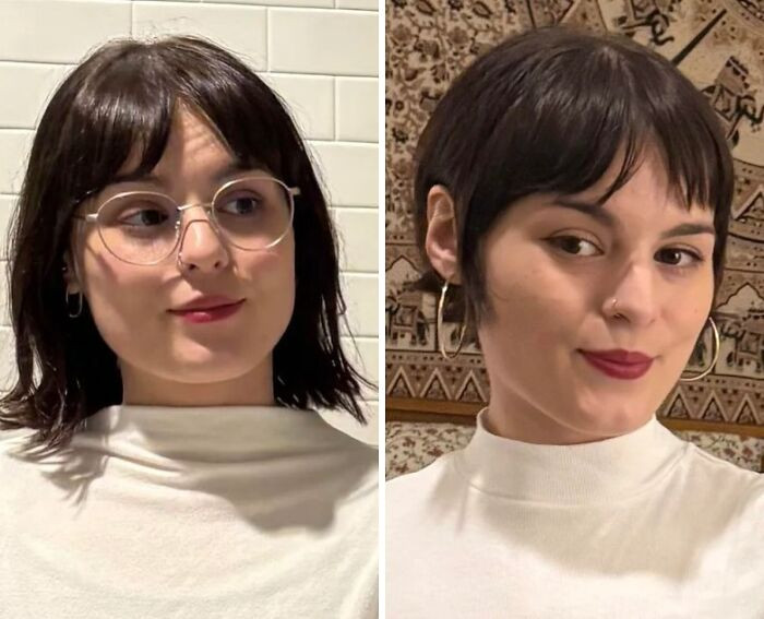 "Always Wanted To Cut My Hair Short And Finally Made The Leap. Feeling Like A Cool Girl 🥺😎 After -> Before"