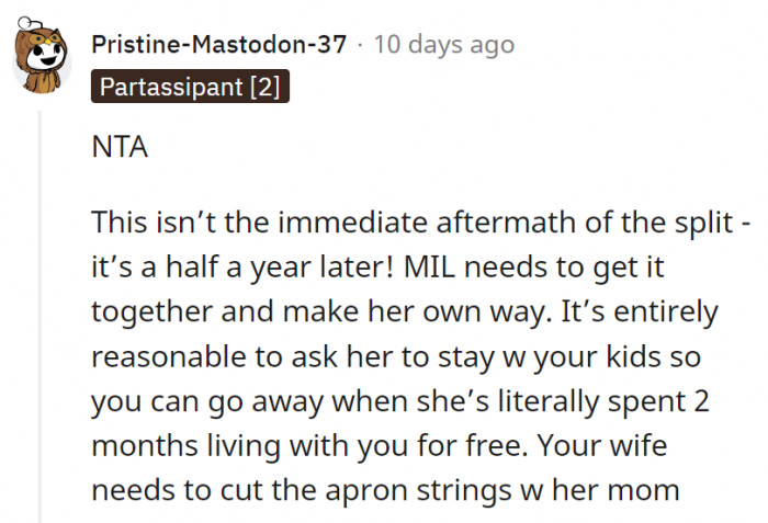 14. The wife should stop mothering her own grown-up mother.