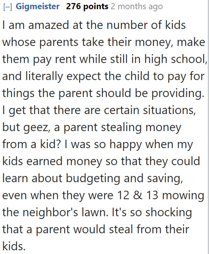 This Redditor can't believe the nerve of some parents to steal from their own children.