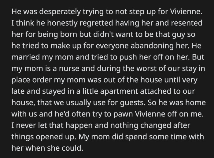Henry told OP that the divorce doesn't mean the end of the sisterly relationship between her and Vivienne