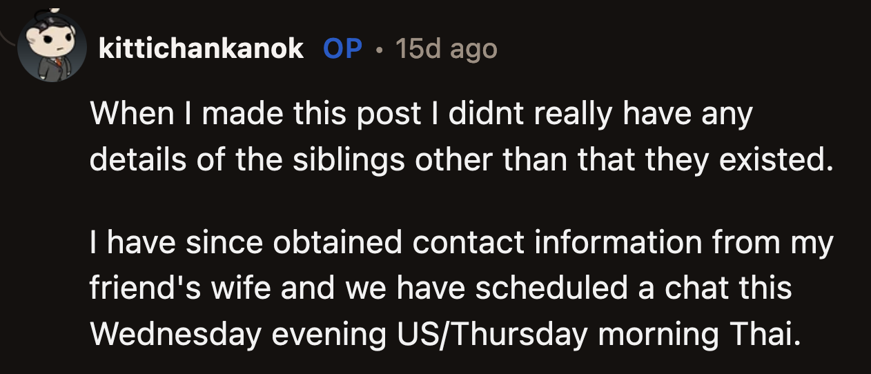 The Latest Update Was OP Scheduled a Chat with His Friend's Oldest Children to, Hopefully, Gain More Clarity.