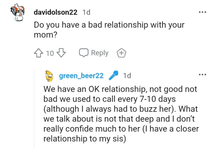 The OP says he has an okay relationship with his mom