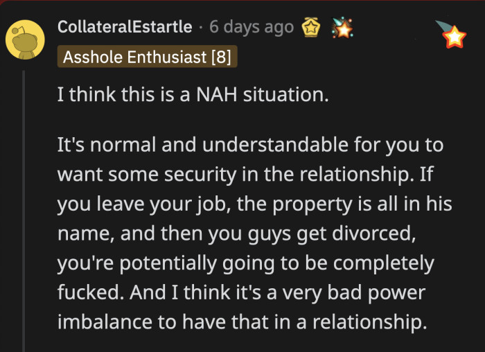 A level-headed commenter saw both sides of the problem and understood why OP brought up the deed