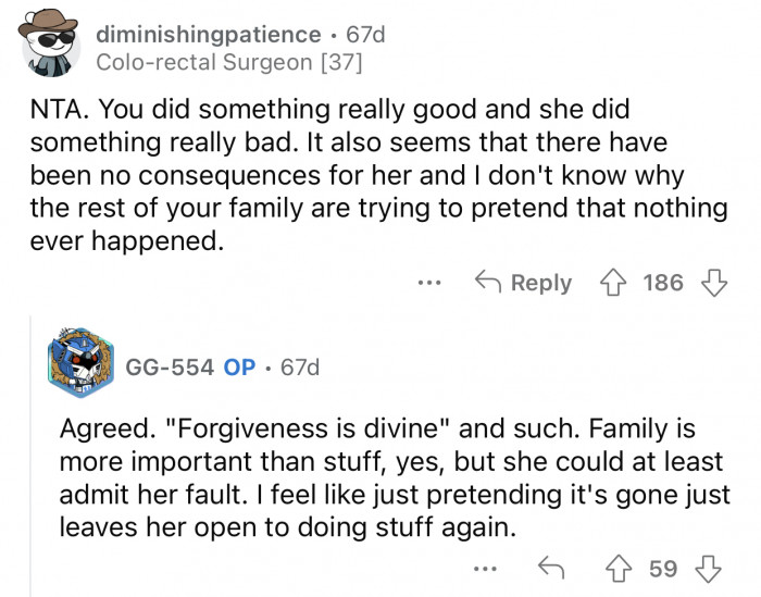 Theft, especially from your own child, should not be ignored and disregarded.