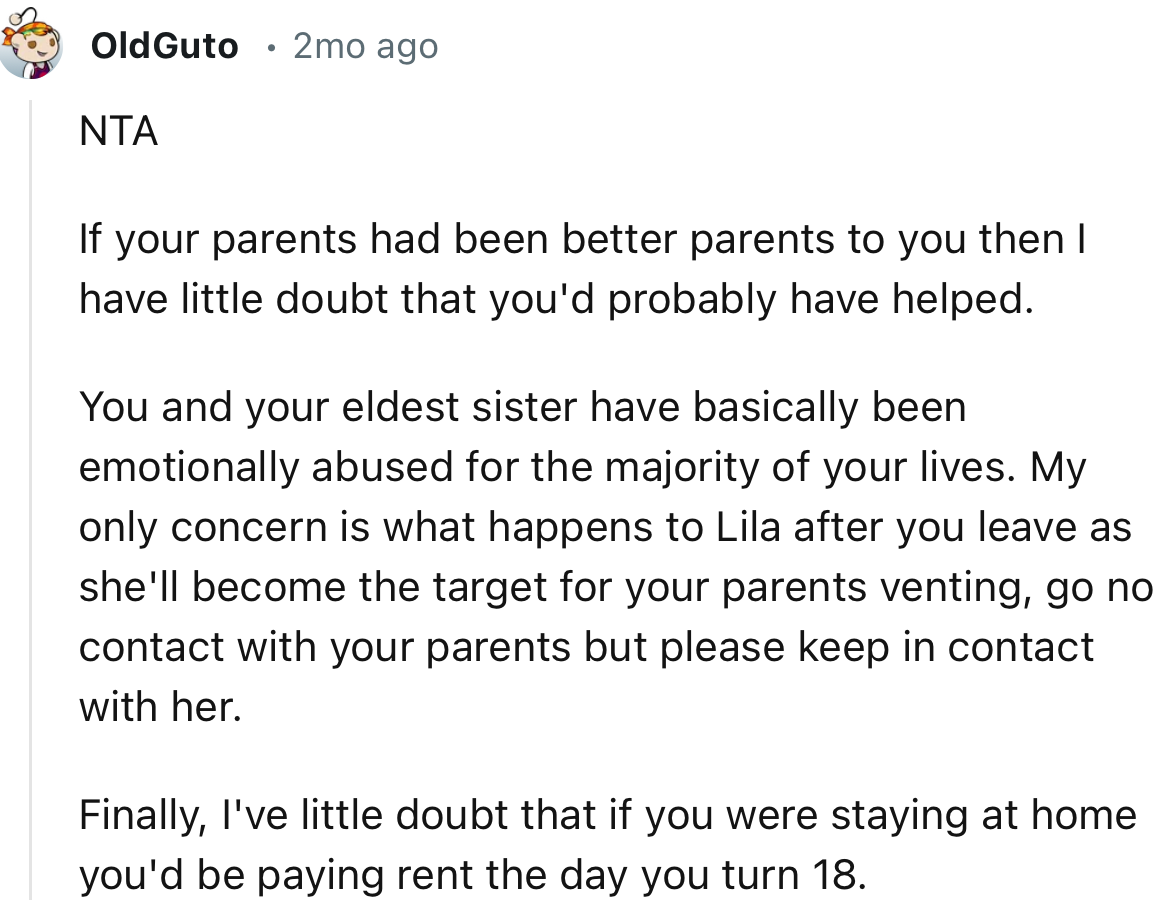 “NTA. If Your Parents Had Been Better Parents to You, Then I Have Little Doubt That You'd Probably Have Helped.”