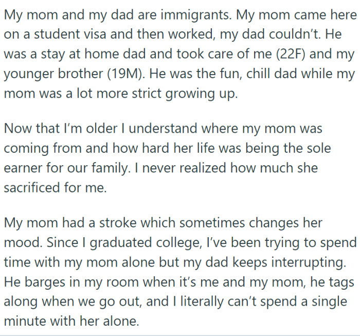 Her mother, an immigrant on a student visa, was the primary breadwinner, shouldering the responsibility of providing for the family in a foreign land. Her father was a stay-at-home dad.