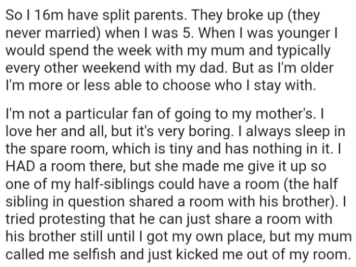 The OP admits he loves his mom and all, but it's very boring being at her house
