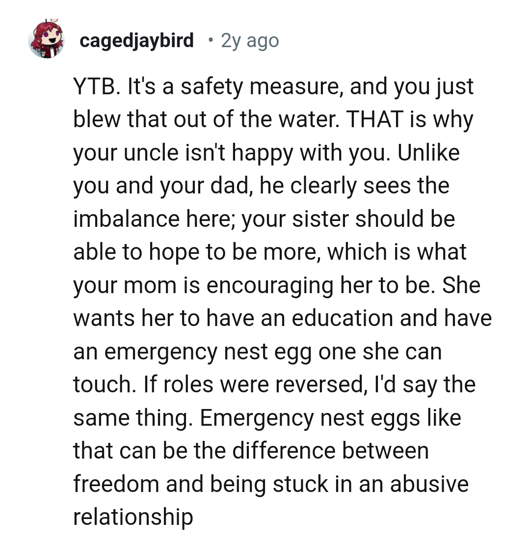 OP's Sister Should Hope for More