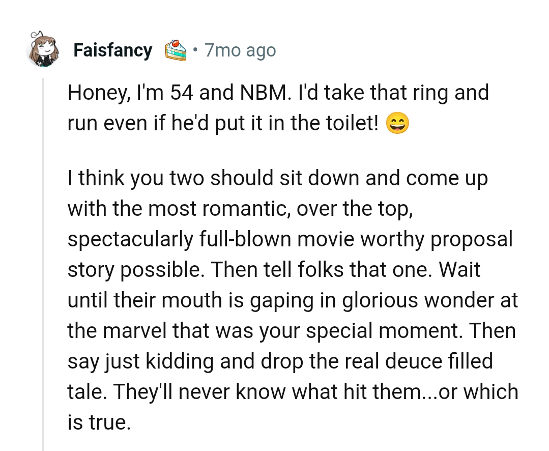 They should both sit down and come up with a nice story