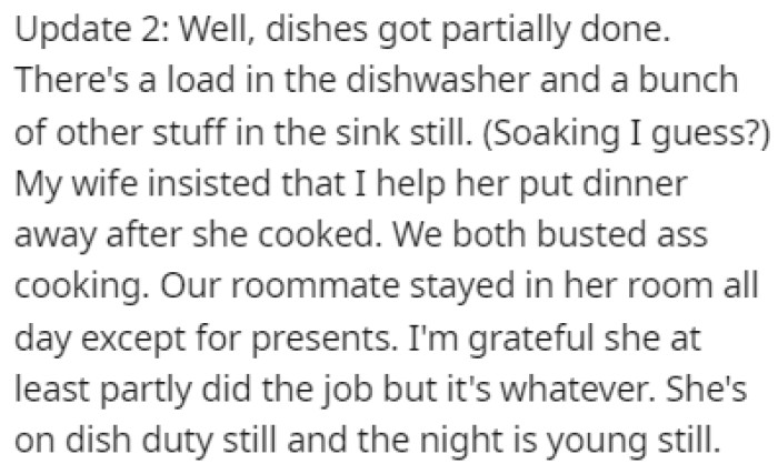 The roommate only partly did the job, but OP is still thankful
