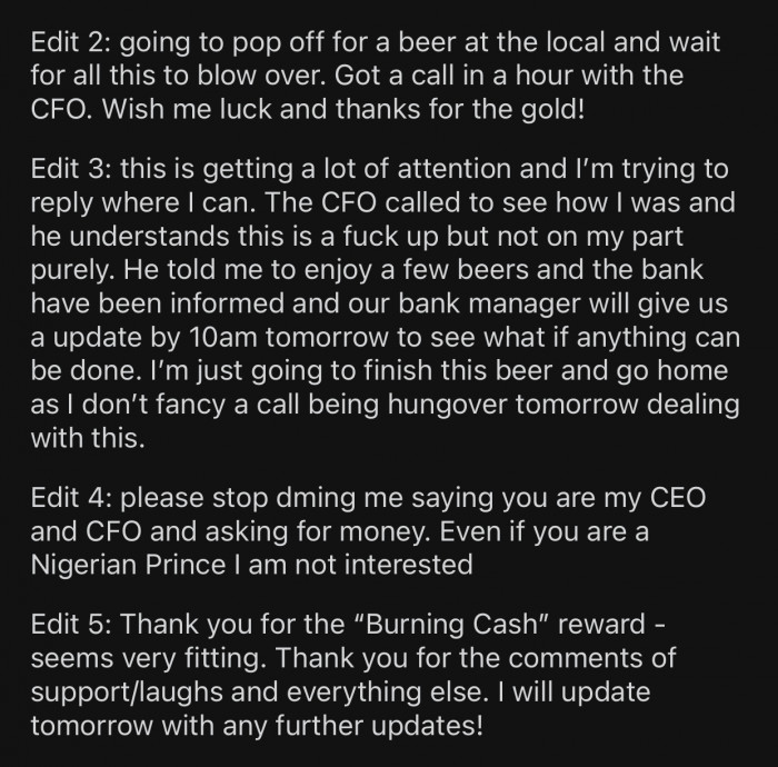 OP then added a few edits to update us on their situation: