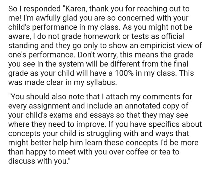 OP Offered to Meet the Mom to Discuss in Person