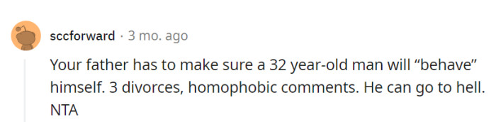 When her father has to babysit a 32-year-old man with a track record like that, it's clear the invite doesn't fit.