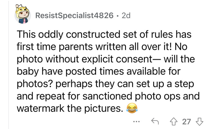 You can tell that OP and her husband are first-time parents.