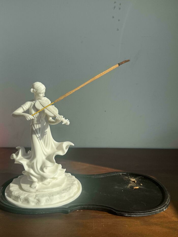 "I Made A Ceramic Incense Holder Where The Incense Stick Becomes The Violin Bow"
