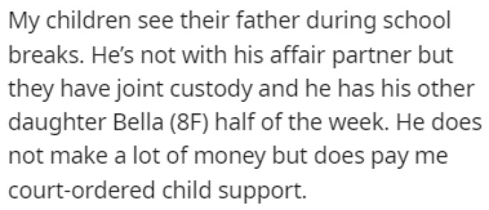 OP's ex-husband doesn't make a lot of money, but he still pays her child support