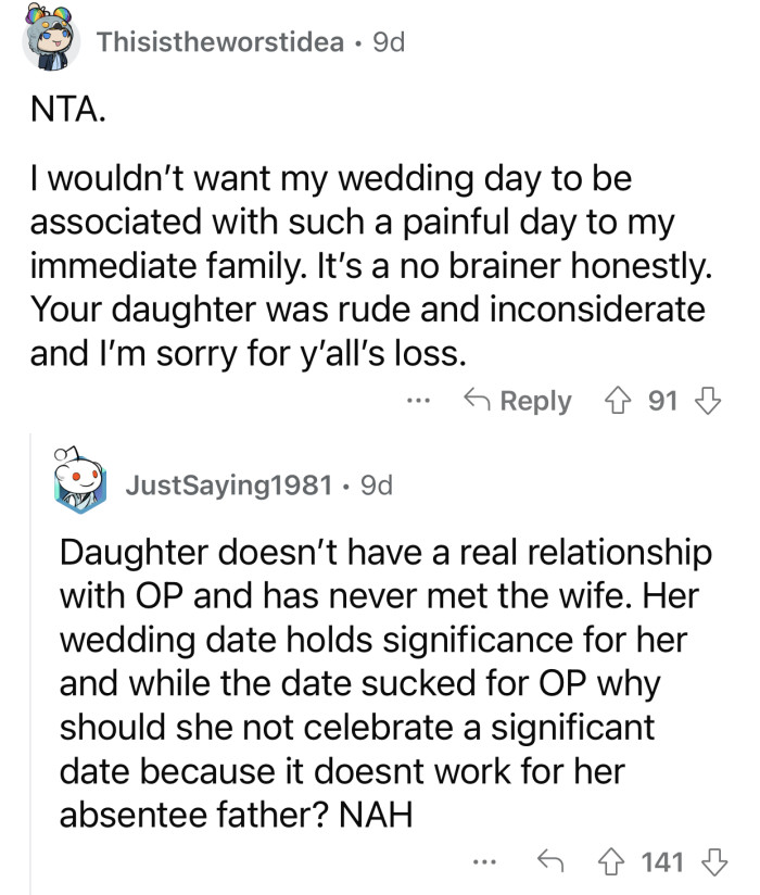 The daughter should have picked another date.