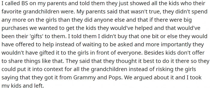 While the other grandchildren received only one or two presents, this was too much for them to bear, and many of them became jealous of the girls.