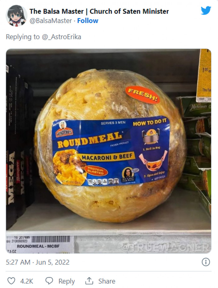 The perfect side dish for our savory meatball of nightmares. Does anyone know why this meal is packaged in a sphere?