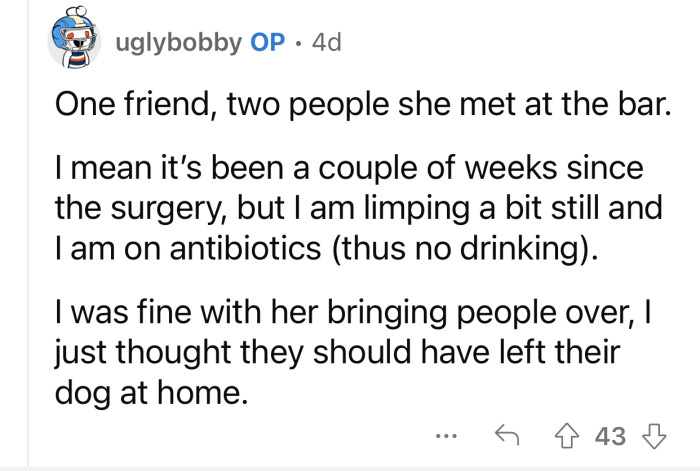 OP's condition is improving, but he is still limping a bit.