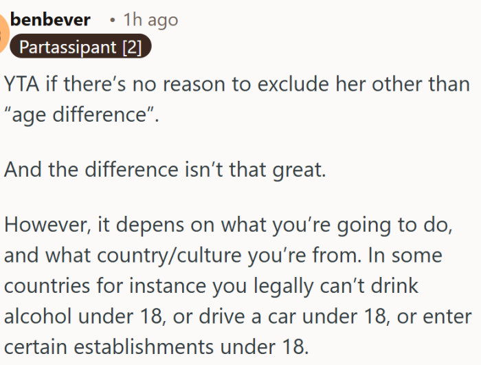 Age gaps are a poor excuse for exclusion without a valid legal reason