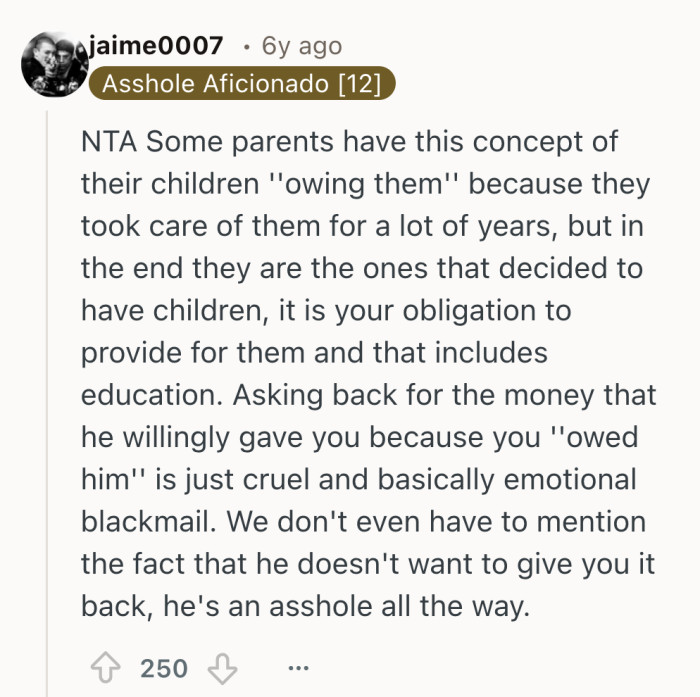 A gentle nudge that some parents treat support like a credit card, then get upset when the kid never agreed to the interest rate.