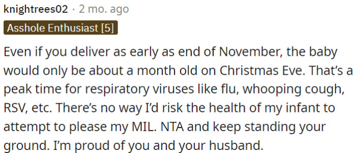It's flu season, and it's essential for OP to prioritize her baby's well-being over pleasing her MIL.