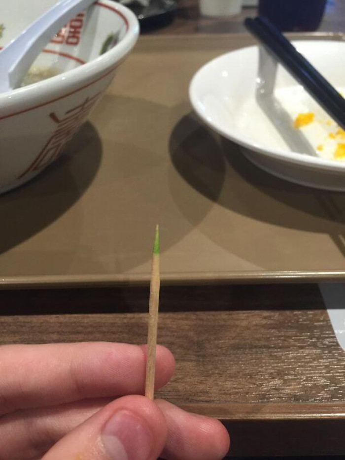 11. Toothpicks at a mall had mint-coated tips.