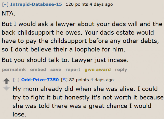 Her mother tried to bring the issue to court, but she wasn't successful. That's why the OP thinks that doing the same thing is a bad idea.