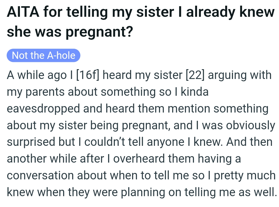 OP kicks off her story.