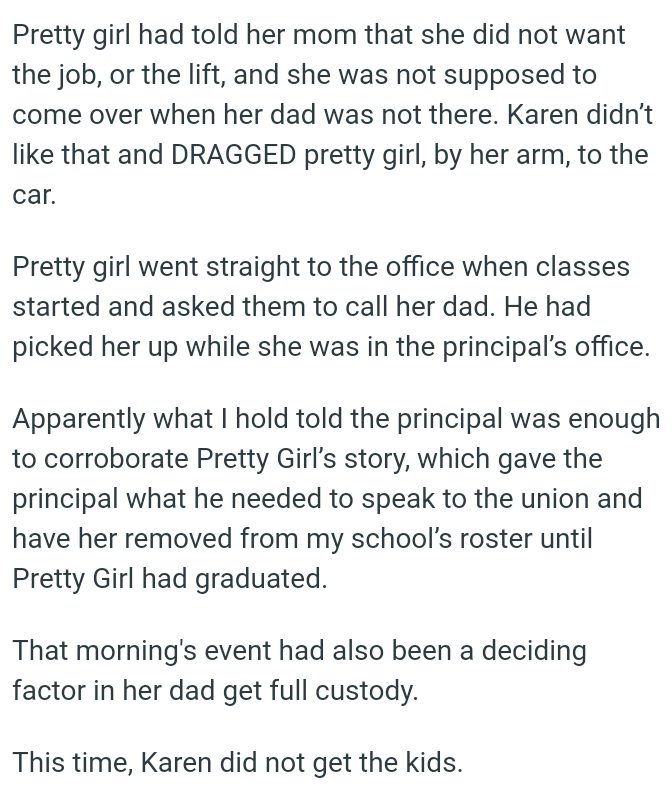 The pretty girl went straight to the office when classes started and asked them to call her dad