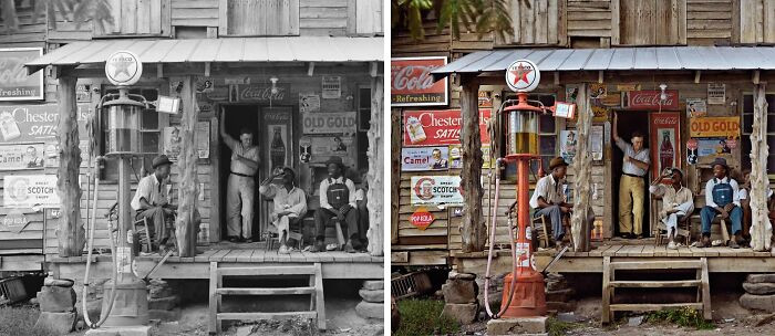 Gordonton, North Carolina. Country store on dirt road. Sunday afternoon.Photographed by Dorothea Lange. July 1939.