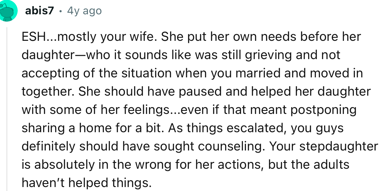 “ESH…Your stepdaughter is absolutely in the wrong for her actions, but the adults haven’t helped things.”