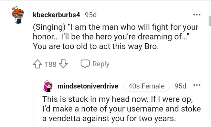 This Redditor believes the OP is too old to be acting this way