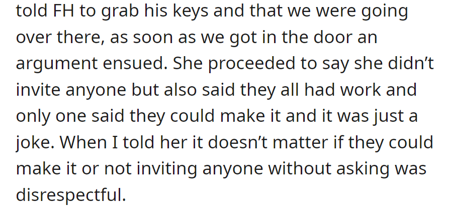 An argument erupted as the MIL claimed inviting strangers was a joke; the couple found it disrespectful.
