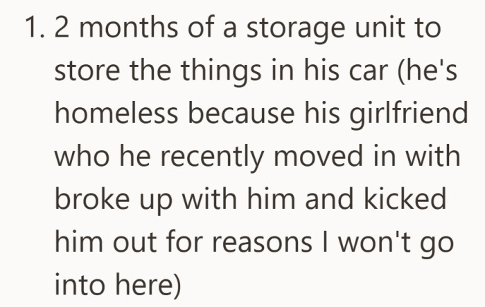 The first request ties his situation to immediate, practical needs.