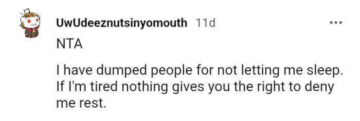 Nothing gives the OP's husband the right to deny her rest