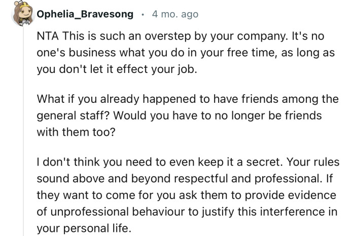 “NTA. This is such an overstep by your company. It's no one's business what you do in your free time.”